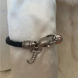 Initial J Twisted Black Faux Leather Bracelet